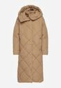 Ciemnobeżowa Kurtka Płaszcz z Geometrycznym Pikowaniem Johnatta