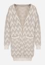 Szary Niezapinany Kardigan Przed Kolano w Paski Chevron Afesura