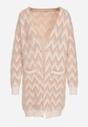 Różowy Niezapinany Kardigan Przed Kolano w Paski Chevron Afesura