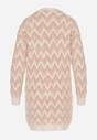 Różowy Niezapinany Kardigan Przed Kolano w Paski Chevron Afesura