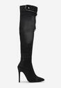 Czarne Jeansowe Kozaki na Szpilce z Długą Cholewką Imitującą Nogawkę Bisratta