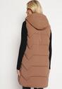 Brązowa Kamizelka o Wydłużonym Fasonie z Pikowaniem i Odpinanym Kapturem  Berovia