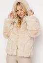 Beżowa Futrzana Kurtka z Kapturem Daviella
