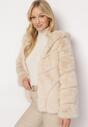 Beżowa Futrzana Kurtka z Kapturem Daviella