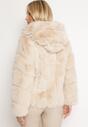 Beżowa Futrzana Kurtka z Kapturem Daviella