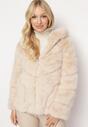 Beżowa Futrzana Kurtka z Kapturem Daviella