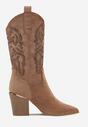 Brązowe Botki Kowbojki na Słupku w Ozdobne Cyrkonie Anbessa