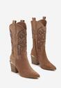Brązowe Botki Kowbojki na Słupku w Ozdobne Cyrkonie Anbessa