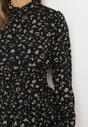 Czarna Rozkloszowana Sukienka Mini w Kwiaty z Falbanką Eibanti