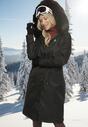Czarna Kurtka za Kolano ze Ściągaczem i Kapturem z Futerkiem Adoresa