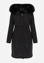 Czarna Kurtka za Kolano ze Ściągaczem i Kapturem z Futerkiem Adoresa