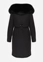 Czarna Kurtka za Kolano ze Ściągaczem i Kapturem z Futerkiem Adoresa