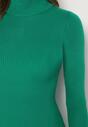 Zielona Prążkowana Sukienka Mini Sweterkowa z Golfem Agoain