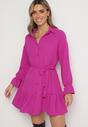 Fuksjowa Koszulowa Sukienka z Wiązanym Paskiem Stevania