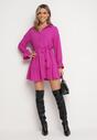 Fuksjowa Koszulowa Sukienka z Wiązanym Paskiem Stevania