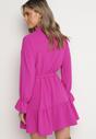 Fuksjowa Koszulowa Sukienka z Wiązanym Paskiem Stevania