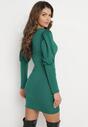 Zielona Asymetryczna Sukienka Mini z Kopertowym Dekoltem Keomia