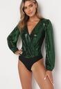 Zielone Body w Cekiny z Poduszkami w Ramionach Sirenthea