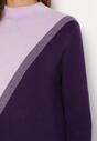 Fioletowa Sweterkowa Sukienka z Półgolfem o Trapezowym Fasonie Datema