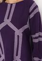 Ciemnofioletowy Sweter z Geometrycznym Wzorem i Ściągaczami Buvania
