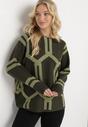 Zielony Sweter z Geometrycznym Wzorem i Ściągaczami Buvania