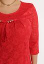 Czerwona Bluzka z Koronkowej Tkaniny z Ozdobnymi Koralikami Anare
