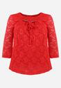 Czerwona Bluzka z Koronkowej Tkaniny z Ozdobnymi Koralikami Anare