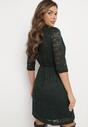 Ciemnozielona Koronkowa Sukienka Mini z Gumką w Pasie Eloriinya