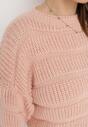 Różowy Sweter o Krótkim Fasonie z Luźnymi Rękawami Hejlla