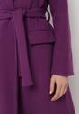 Fioletowy Długi Płaszcz Taliowany z Wiązanym Paskiem Seraphette