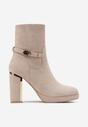 Beżowe Botki na Słupku z Ozdobnym Paskiem Elarin