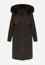 Zielona Kurtka za Kolano ze Ściągaczem i Kapturem z Futerkiem Adoresa
