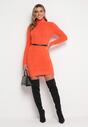 Pomarańczowa Sweterkowa Sukienka Mini z Golfem z Długim Włosiem i Wełną Euforia