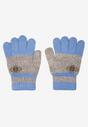 Niebieskie Klasyczne Rękawiczki w Paski z Ozdobną Naszywką Belsogno