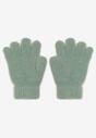 Zielone Klasyczne Rękawiczki Pięciopalczaste z Ciepłej Dzianiny Tralinne