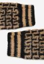 Czarno-Beżowe Rękawiczki z Wełną z Odkrytymi Palcami i Mozaikowym Wzorem Sosline