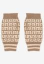 Ciemnobeżowe Rękawiczki z Wełną z Odkrytymi Palcami i Mozaikowym Wzorem Sosline