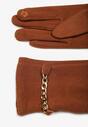 Brązowe Ocieplane Rękawiczki z Łańcuszkiem Basora