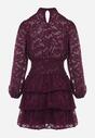 Fioletowa Taliowana Sukienka Mini Koronkowa z Falbankami Ciluna