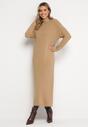 Ciemnobeżowa Sukienka Sweterkowa z Golfem Nazareth
