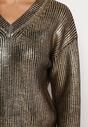 Czarno-Złoty Metaliczny Sweter z Dekoltem w Serek Upinna