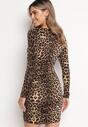 Brązowa Dopasowana Sukienka Mini z Marszczeniem Ticale