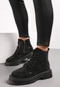 Czarne Sznurowane Botki w Cyrkonie na Grubej Podeszwie Lirandor