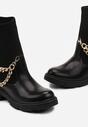Czarne Botki ze Skarpetkową Cholewką i Łańcuchami Delirra
