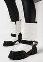 Biało-Czarne Botki na Płaskiej Podeszwie z Klamrą i Pikowaniem Aurorab