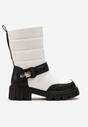 Biało-Czarne Botki na Płaskiej Podeszwie z Klamrą i Pikowaniem Aurorab