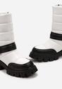 Biało-Czarne Botki na Płaskiej Podeszwie z Klamrą i Pikowaniem Aurorab