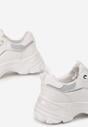 Biało-Srebrne Sneakersy na Grubej Podeszwie z Metalicznymi Wstawkami Andoma
