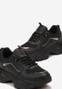 Czarne Sneakersy na Grubej Podeszwie z Metalicznymi Wstawkami Andoma