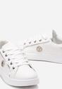Biało-Srebrne Sznurowane Sneakersy na Płaskiej Podeszwie z Ekoskóry Ozdobnymi Wstawkami Armande